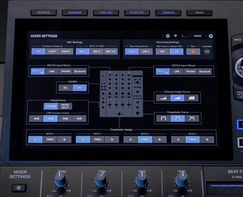 AlphaTheta XDJ-AZ Mixer Settings