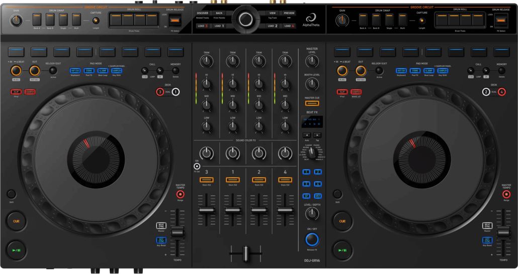 DJ Controller AlphaTheta DDJ-GRV6 Top View